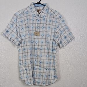 Nashville Boconi Shirt Men's Large 16-1/2 Blue Check Short Sleeve Casual NWT